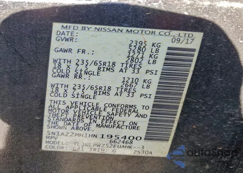 2017 Nissan Murano S from USA, damaged, VIN 5N1AZ2MH1HN195400